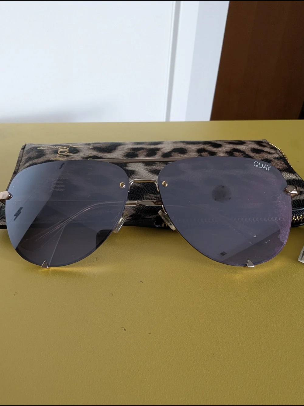 Quay Australia x Jaclyn Hill Gold Mirrored Aviator Sunglasses with Leopard Case